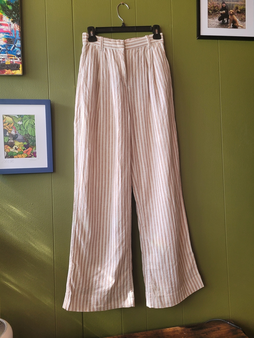 Abercrombie & Fitch Cream and Tan Striped Wide-Leg Pants